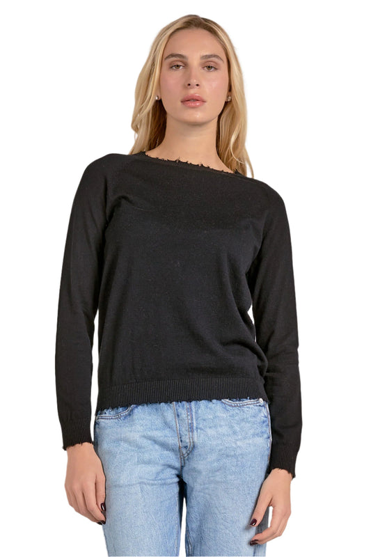 ELAN SWEATER WITH RAW EDGES BLACK