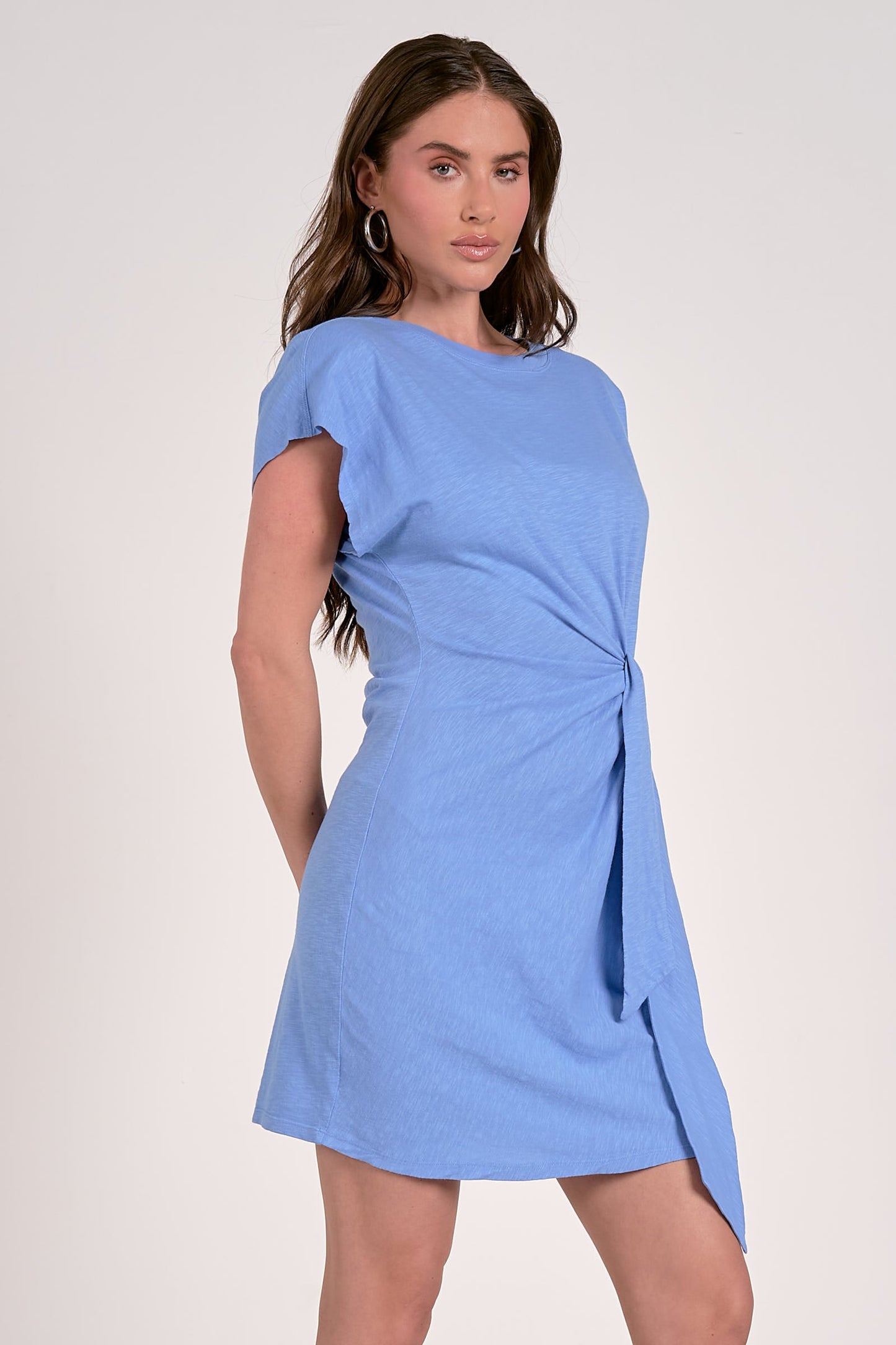 ELAN BLUE SHORT SLEEVE SIDE TIE DRESS FINAL SALE
