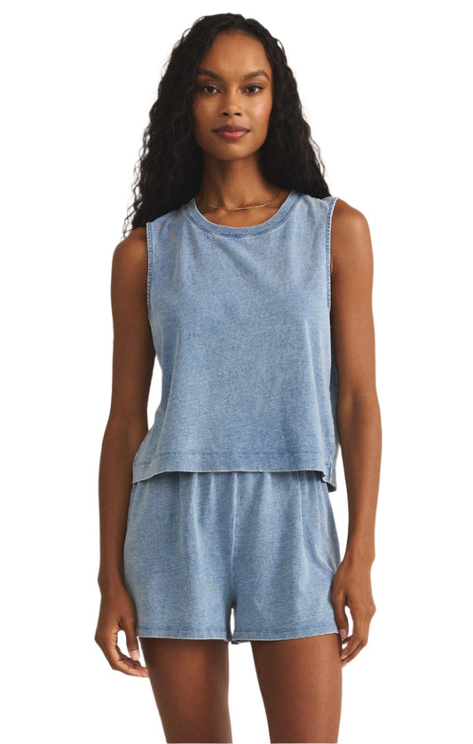 Z SUPPLY SLOANE JERSEY DENIM MUSCLE TANK MEDIUM INDIGO