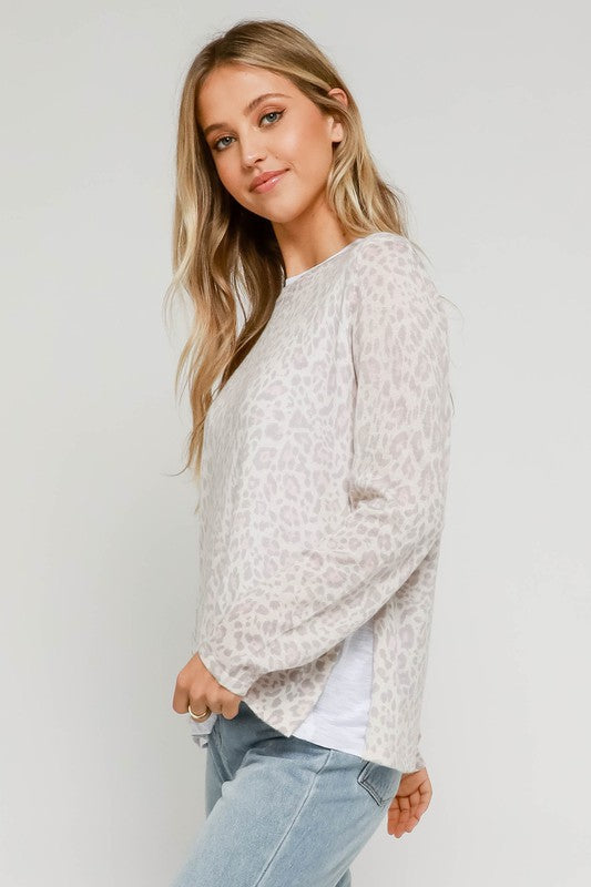 CREAM GREY TAUPE LEOPARD LAYERED SWEATER FINAL SALE