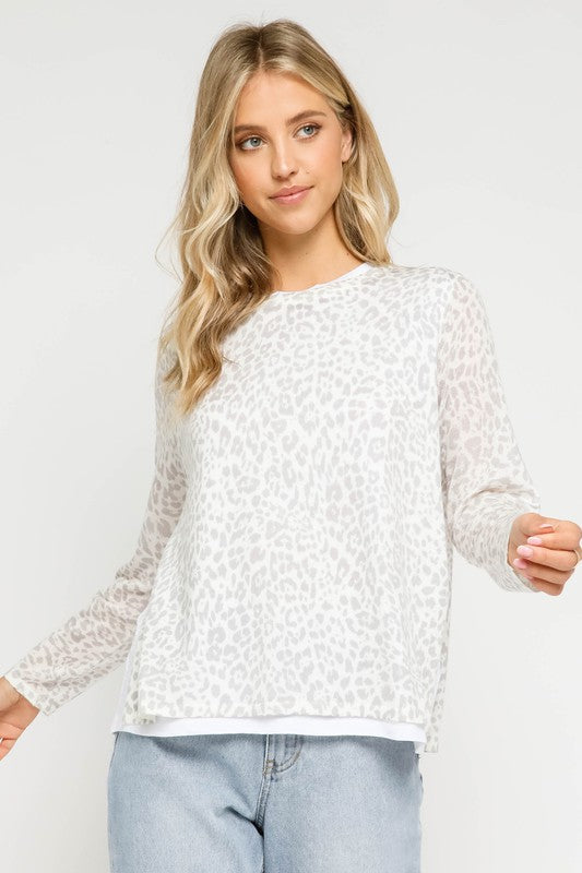 GREY LEOPARD LAYERED SWEATER BLUSH PINK FINAL SALE