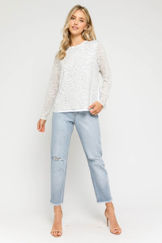 GREY LEOPARD LAYERED SWEATER BLUSH PINK FINAL SALE