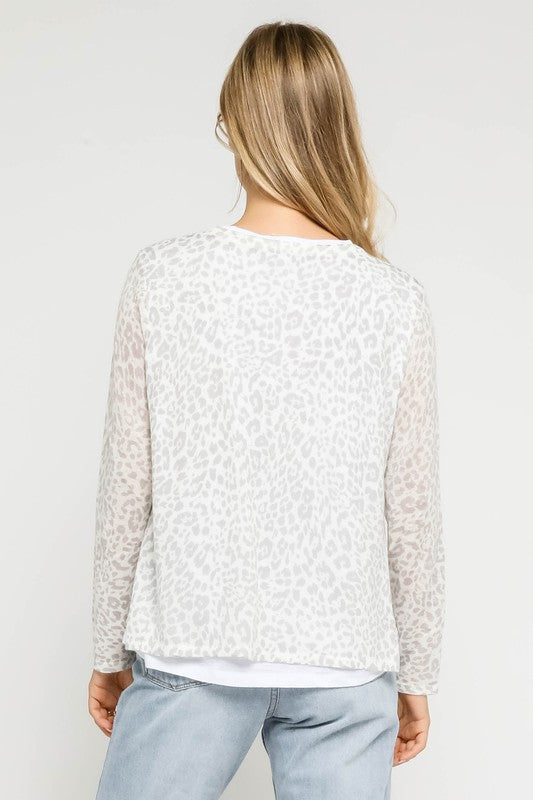 GREY LEOPARD LAYERED SWEATER BLUSH PINK FINAL SALE