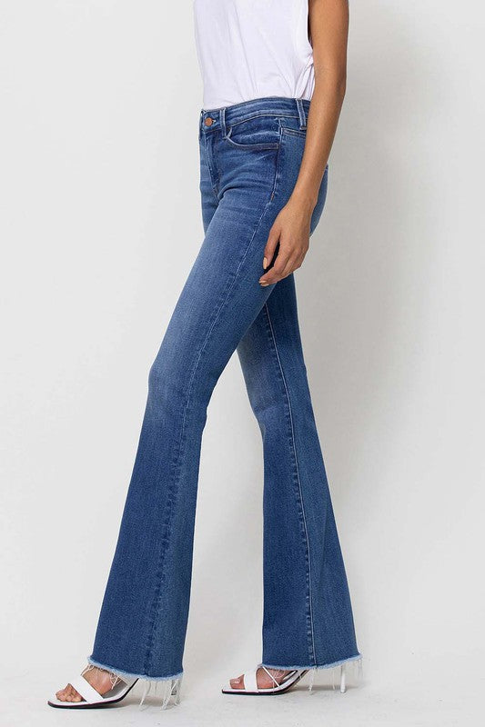 VERVET MID RISE RAW HEM FLARE JEANS SUNNY