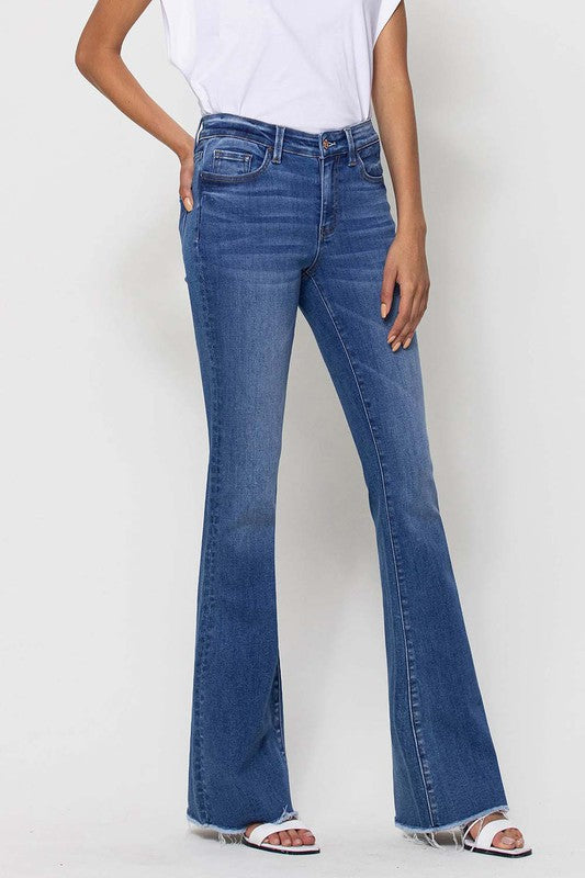 VERVET MID RISE RAW HEM FLARE JEANS SUNNY
