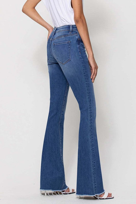 VERVET MID RISE RAW HEM FLARE JEANS SUNNY