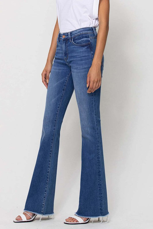 VERVET MID RISE RAW HEM FLARE JEANS SUNNY