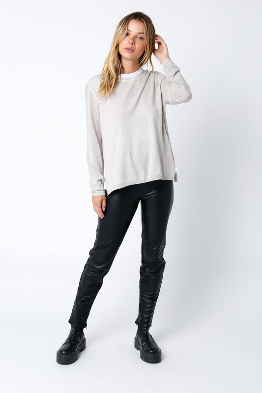 OLIVACEOUS MEGAN KHAKI DOUBLE LAYER ILLUSION SWEATER