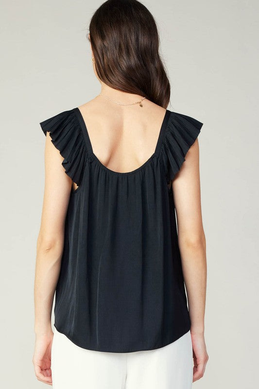 CURRENT AIR BLACK SWEETHEART RUFFLE SLEEVE TOP