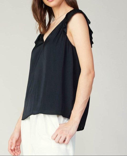 CURRENT AIR BLACK SWEETHEART RUFFLE SLEEVE TOP