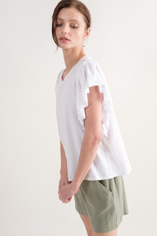 COTTON RUFFLE SHOULDER SLEEVELESS TOP WHITE
