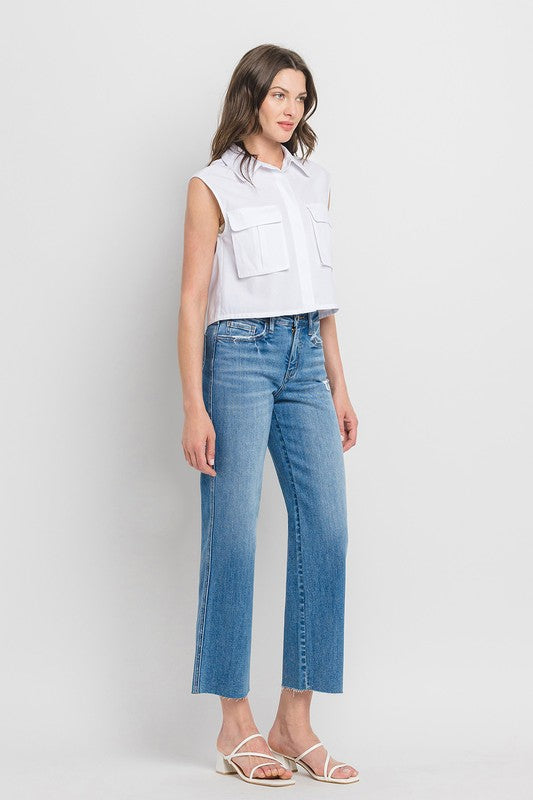FLYING MONKEY HIGH RISE RAW HEM SLIM WIDE JEANS SADIE