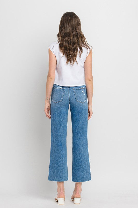 FLYING MONKEY HIGH RISE RAW HEM SLIM WIDE JEANS SADIE