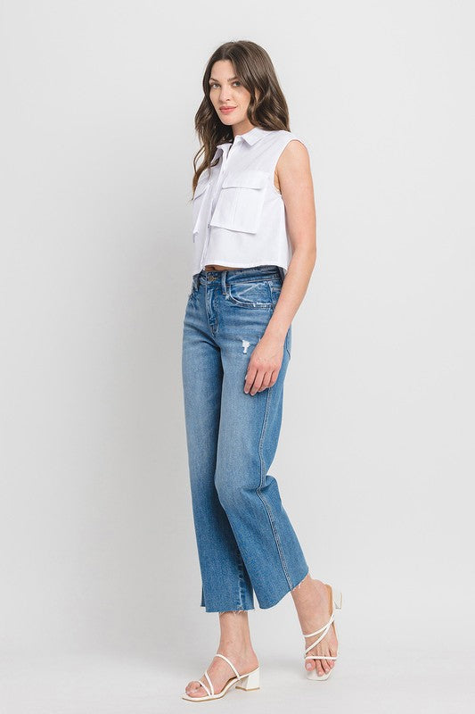 FLYING MONKEY HIGH RISE RAW HEM SLIM WIDE JEANS SADIE