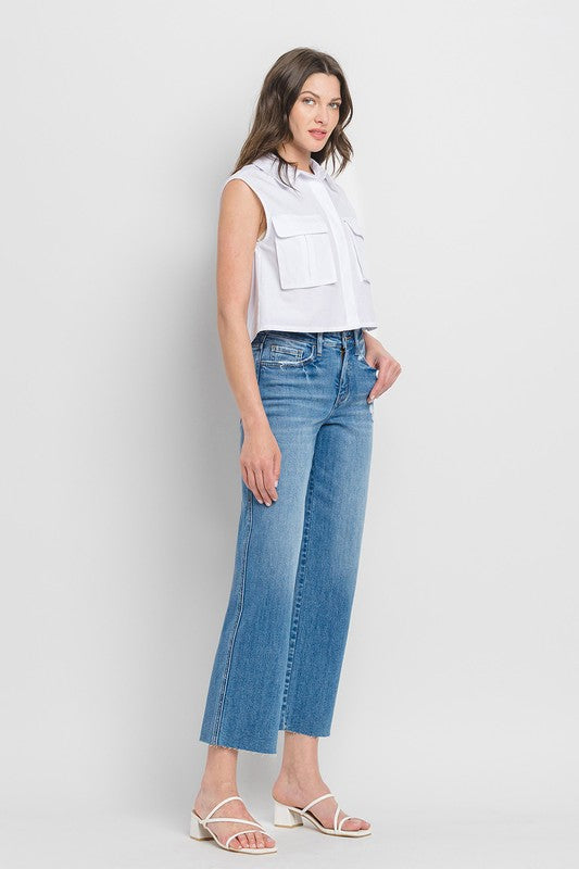 FLYING MONKEY HIGH RISE RAW HEM SLIM WIDE JEANS SADIE