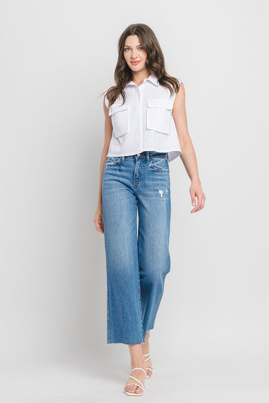 FLYING MONKEY HIGH RISE RAW HEM SLIM WIDE JEANS SADIE