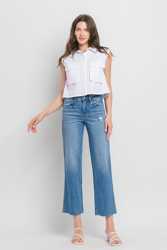 FLYING MONKEY HIGH RISE RAW HEM SLIM WIDE JEANS SADIE