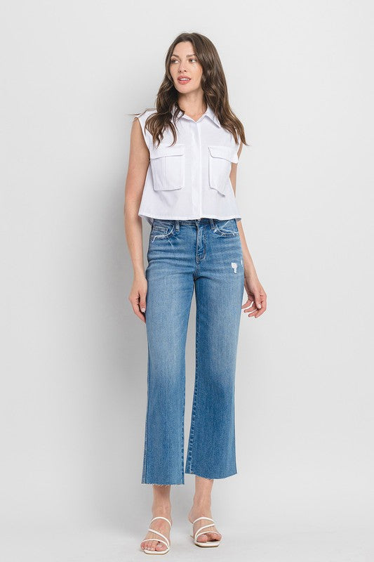 FLYING MONKEY HIGH RISE RAW HEM SLIM WIDE JEANS SADIE