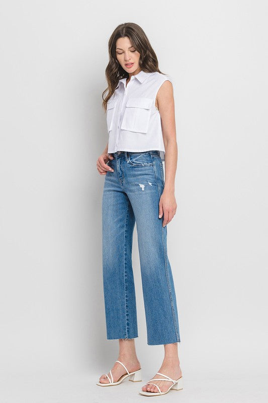 FLYING MONKEY HIGH RISE RAW HEM SLIM WIDE JEANS SADIE