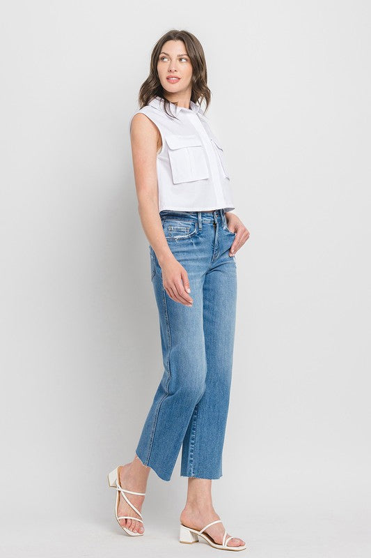 FLYING MONKEY HIGH RISE RAW HEM SLIM WIDE JEANS SADIE