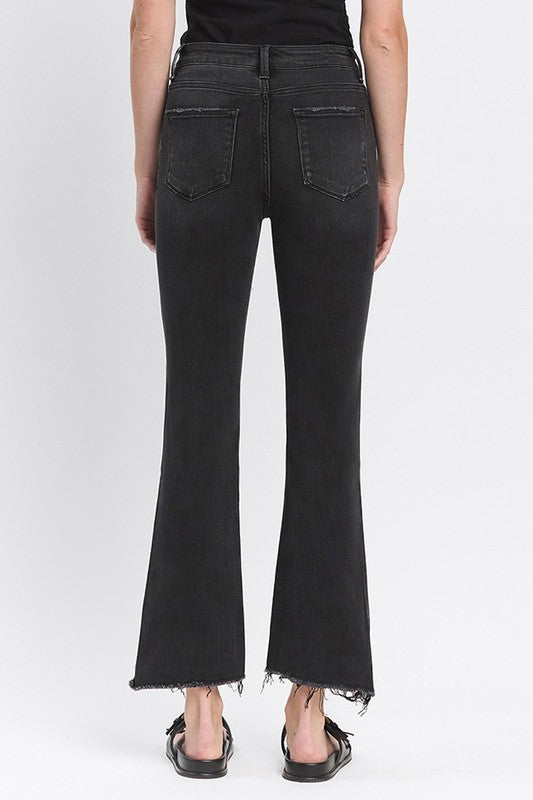 VERVET HIGH RISE RAW STEP HEM CROP FLARE JEANS RAVEN