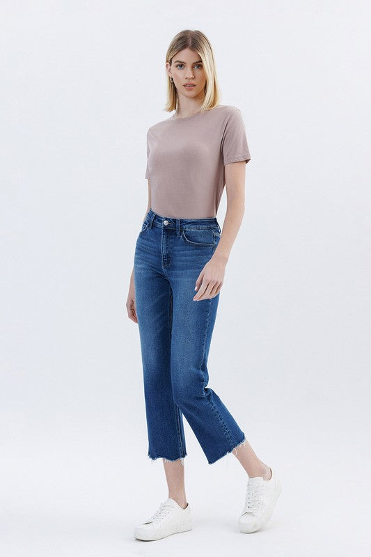 VERVET RISE UNEVEN RAW HEM ANKLE STRAIGHT JEANS LUNA
