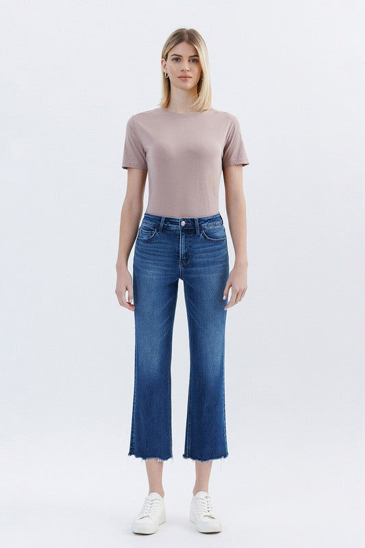 VERVET RISE UNEVEN RAW HEM ANKLE STRAIGHT JEANS LUNA