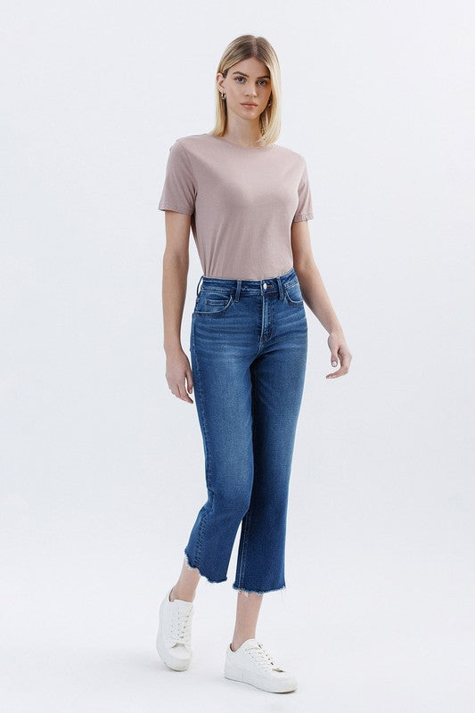 VERVET RISE UNEVEN RAW HEM ANKLE STRAIGHT JEANS LUNA