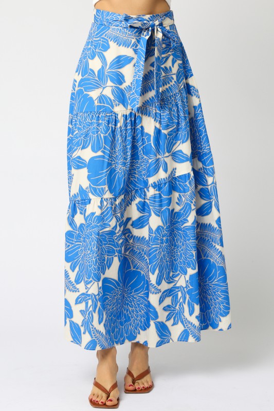OLIVACEOUS ELLA BLUE WHITE FLORAL MAXI SKIRT