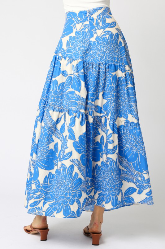 OLIVACEOUS ELLA BLUE WHITE FLORAL MAXI SKIRT