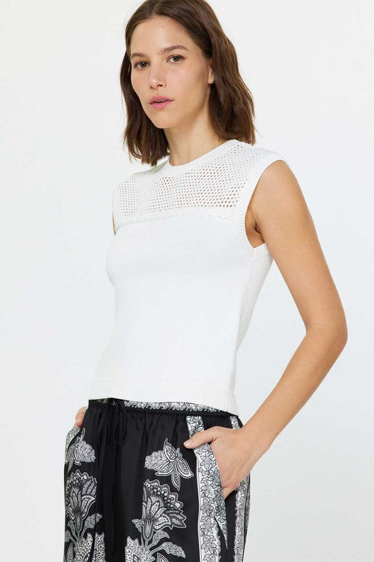 CURRENT AIR WHITE MESH DETAIL SWEATER