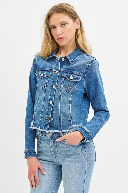 RISEN MEDIUM FRAYED HEM DENIM JACKET