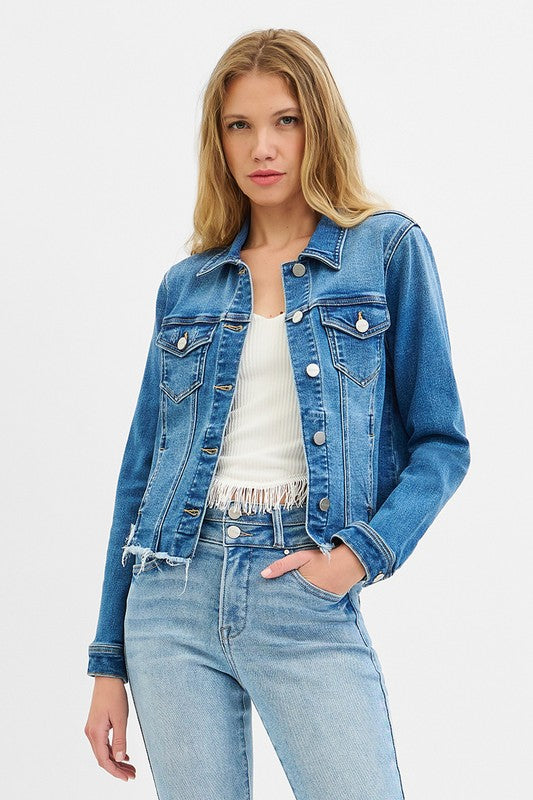 RISEN MEDIUM FRAYED HEM DENIM JACKET