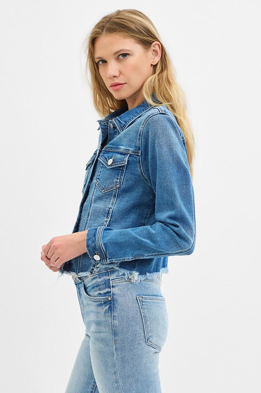 RISEN MEDIUM FRAYED HEM DENIM JACKET