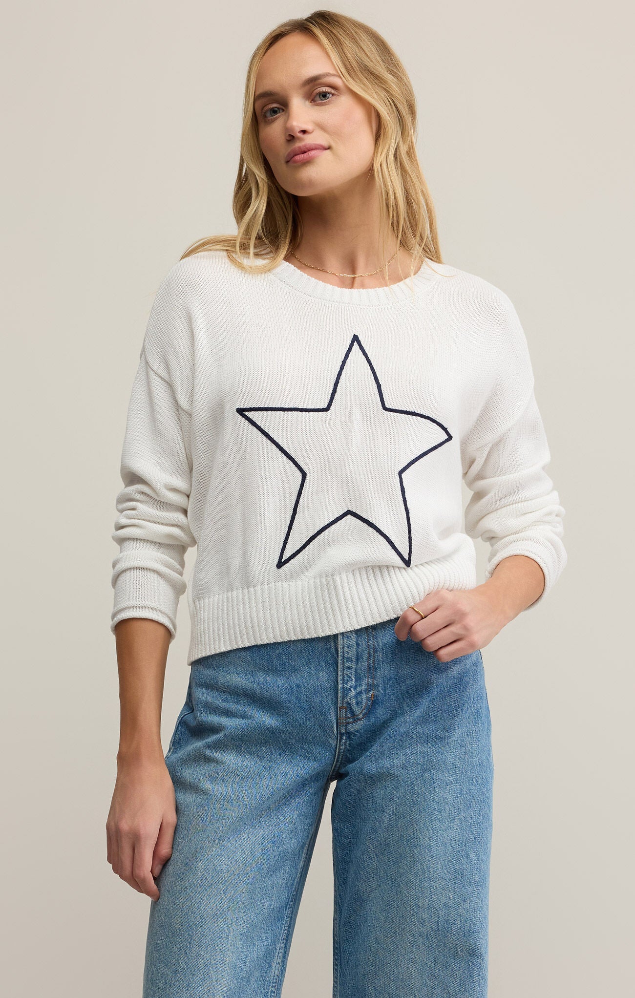 Z SUPPLY SIENNA LUCKY STAR WHITE SWEATER