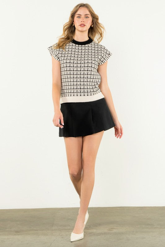 THML CREAM SHORT SLEEVE KNIT TOP TALIA