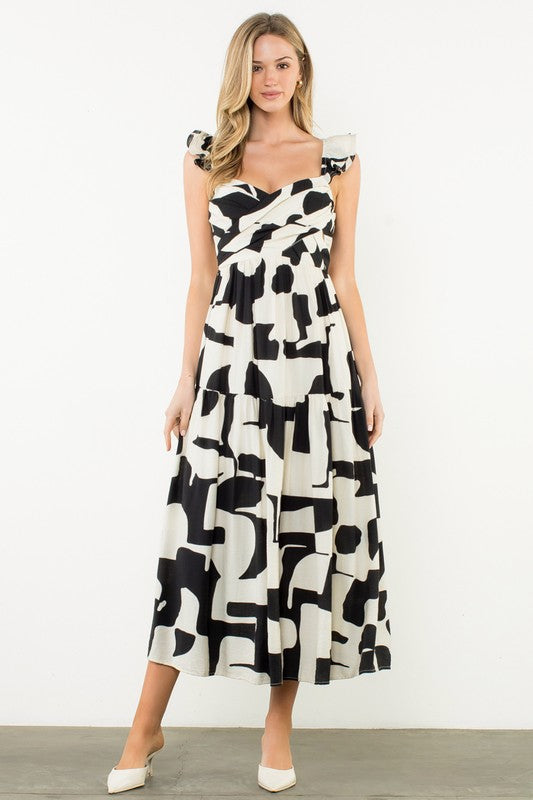 CAMILLA BLACK IVORY PATTERN TIERED MAXI DRESS