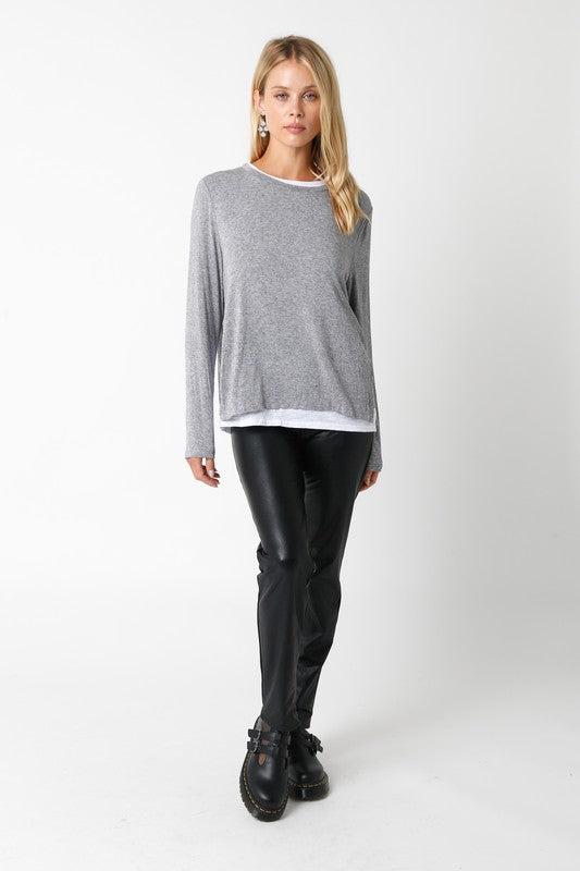 OLIVACEOUS EMILY GREY WHITE ILLUSION LAYERED SWEATER