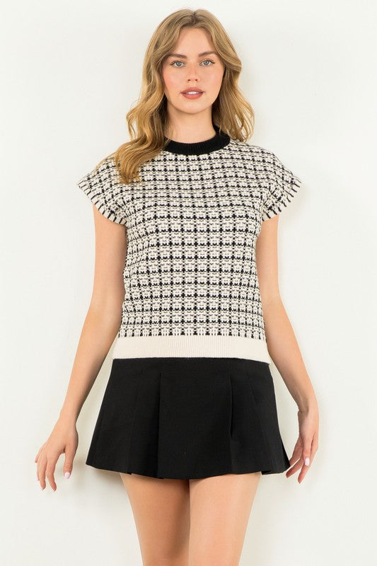 THML CREAM SHORT SLEEVE KNIT TOP TALIA