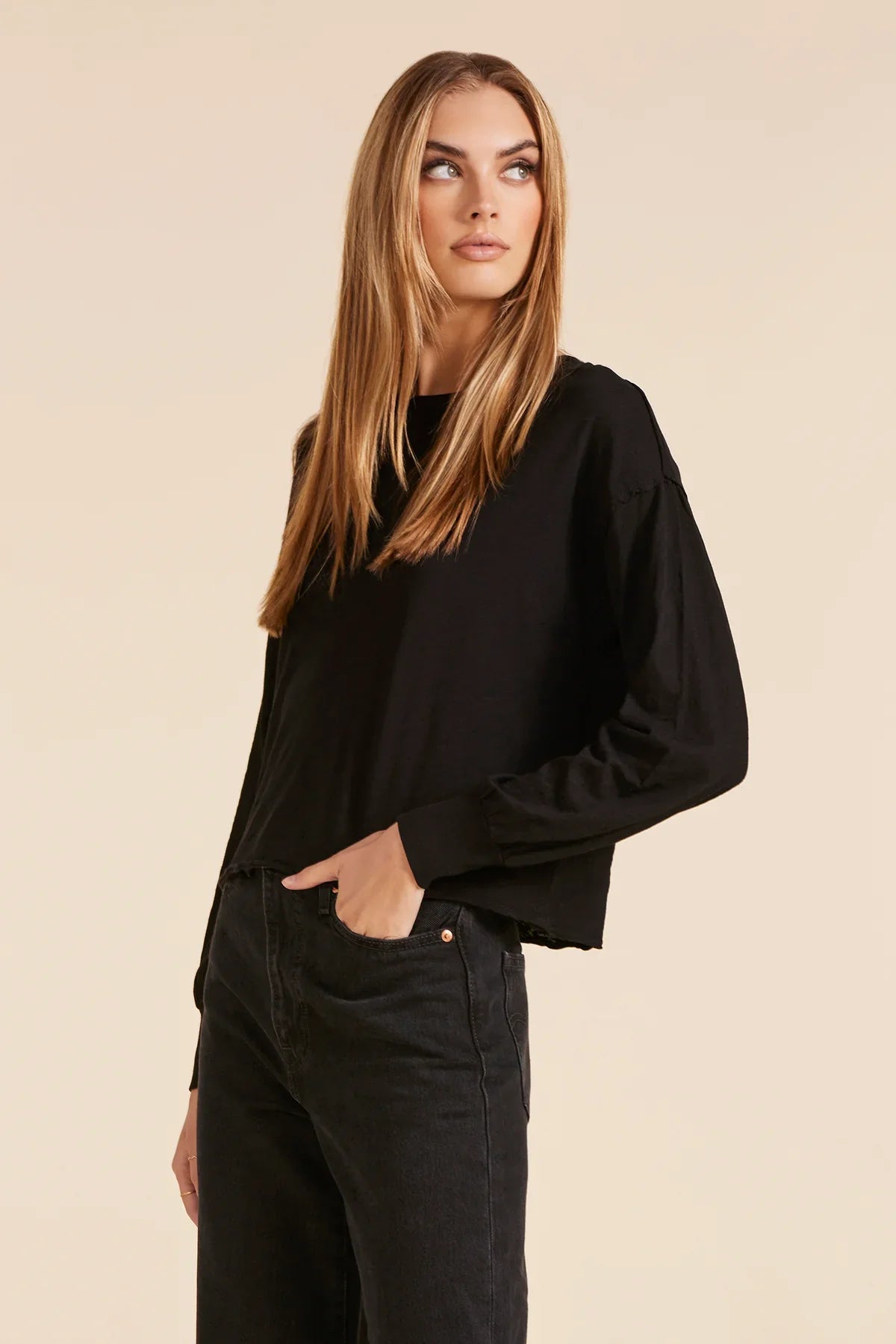 BOBI BOXY LONG SLEEVE TEE BLACK