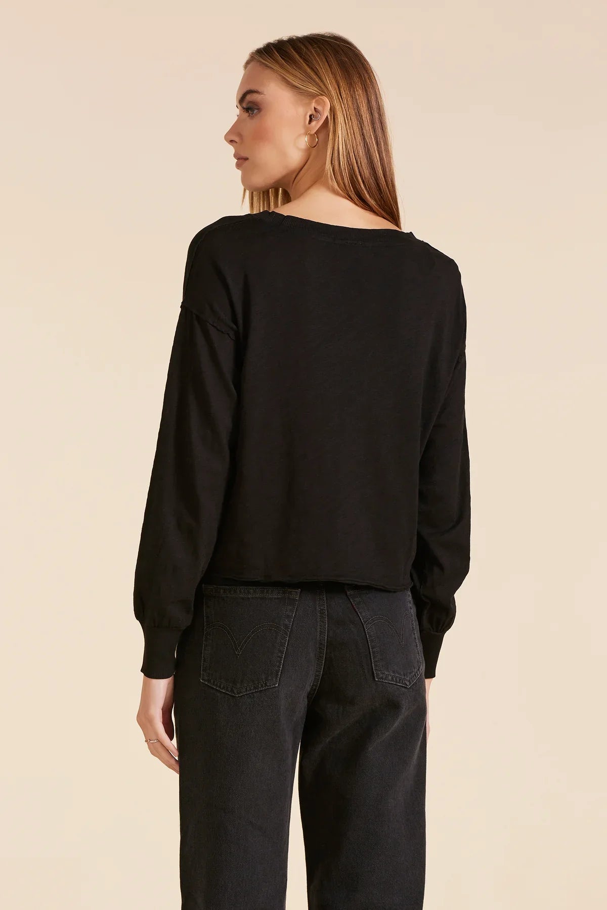 BOBI BOXY LONG SLEEVE TEE BLACK