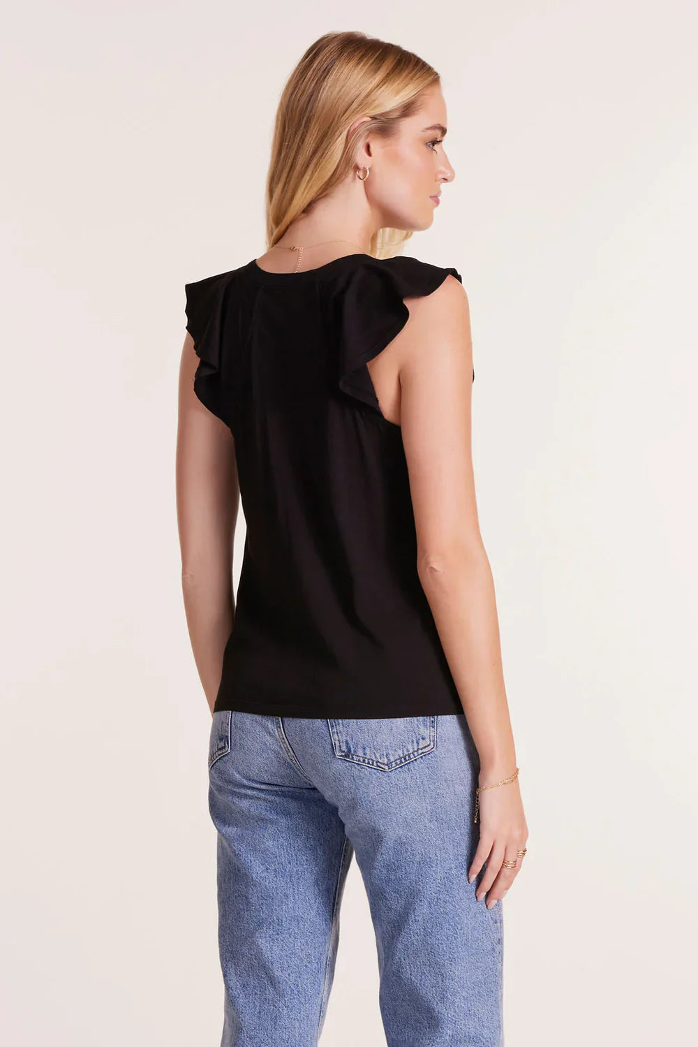 BOBI FLUTTER SLEEVE V NECK RAGLAN TEE RUBY PINK