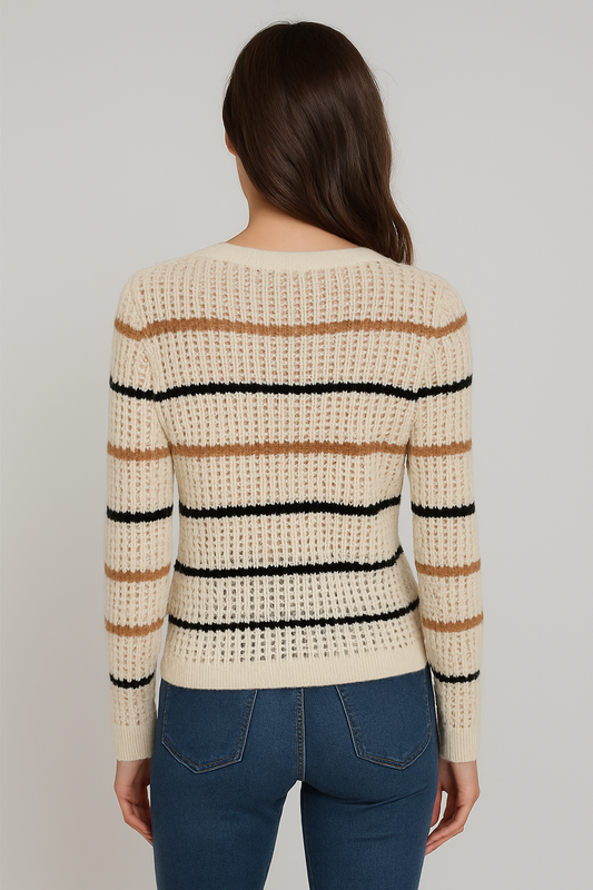 FATE IVORY MULTI STRIPED OPEN STITCH SWEATER