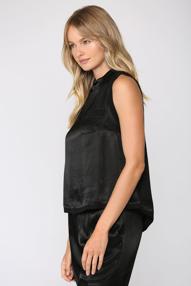 FATE BLACK SLEEVELESS SATIN TOP