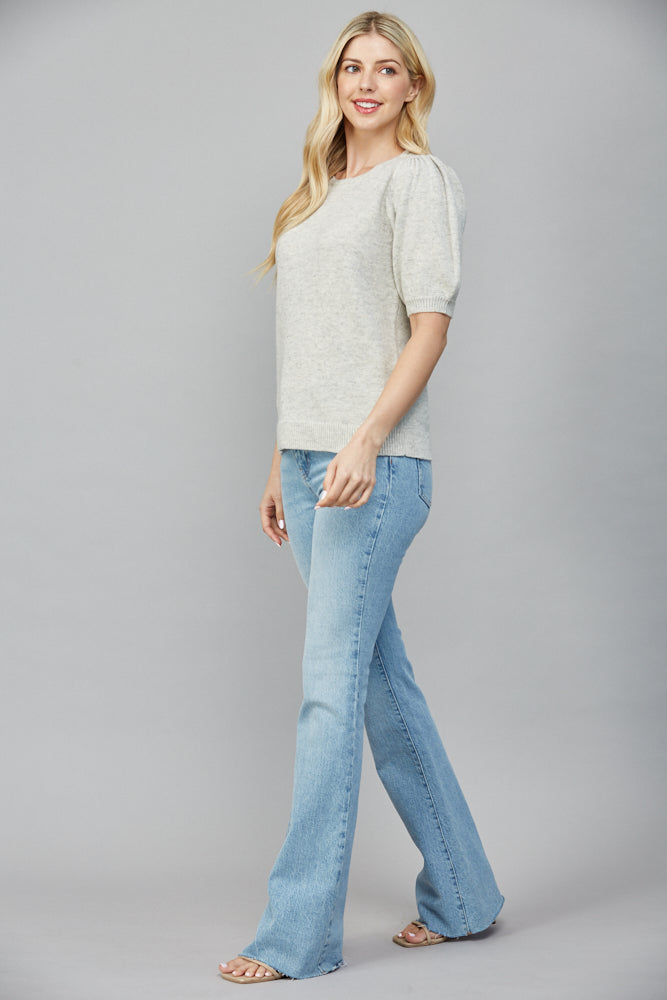 FATE BRAIDED DETAIL SHORT SLEEVE SWEATER HEATHER GREY