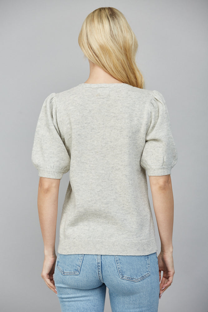 FATE BRAIDED DETAIL SHORT SLEEVE SWEATER HEATHER GREY