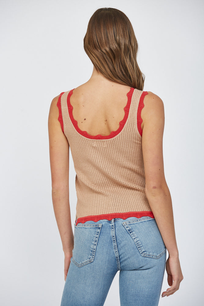 FATE COLORBLOCK WAFFLE SCALLOP TANK MOCHA CORAL