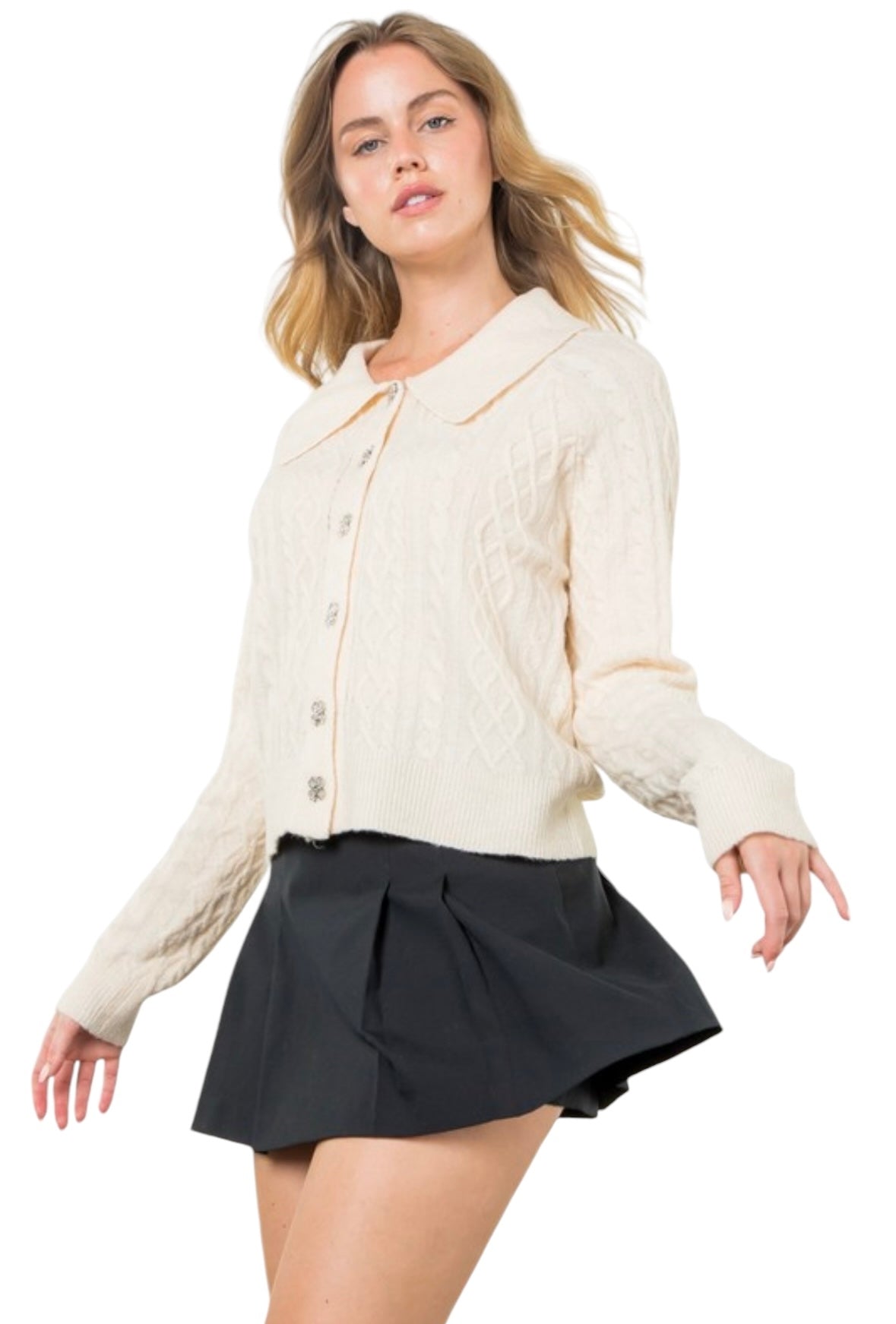 THML BUTTON UP KNIT CARDIGAN CREAM