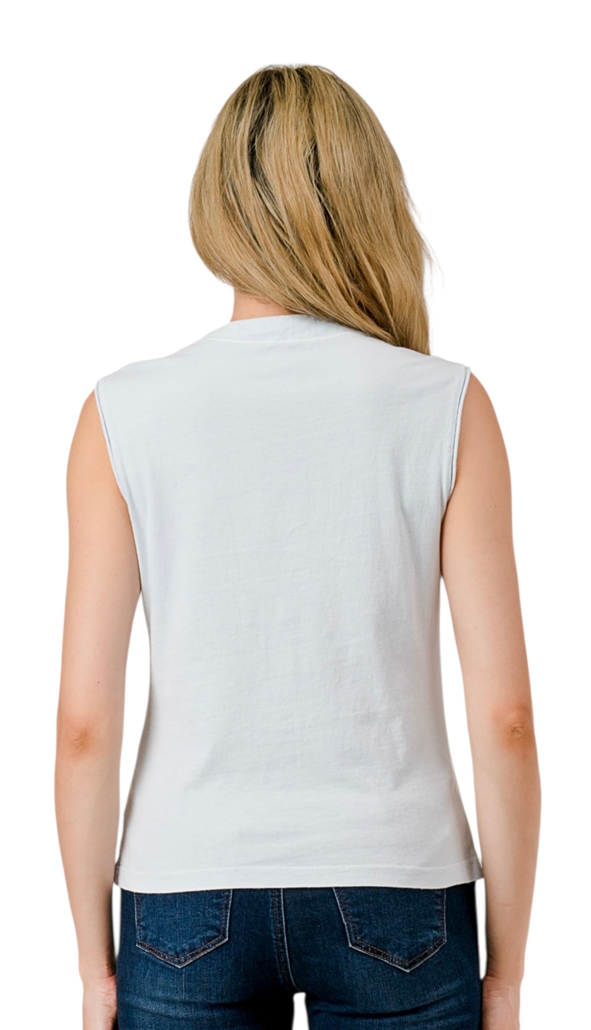 HASHTTAG GARMENT DYE SLEEVELESS HENLEY TOP PALE BLUE
