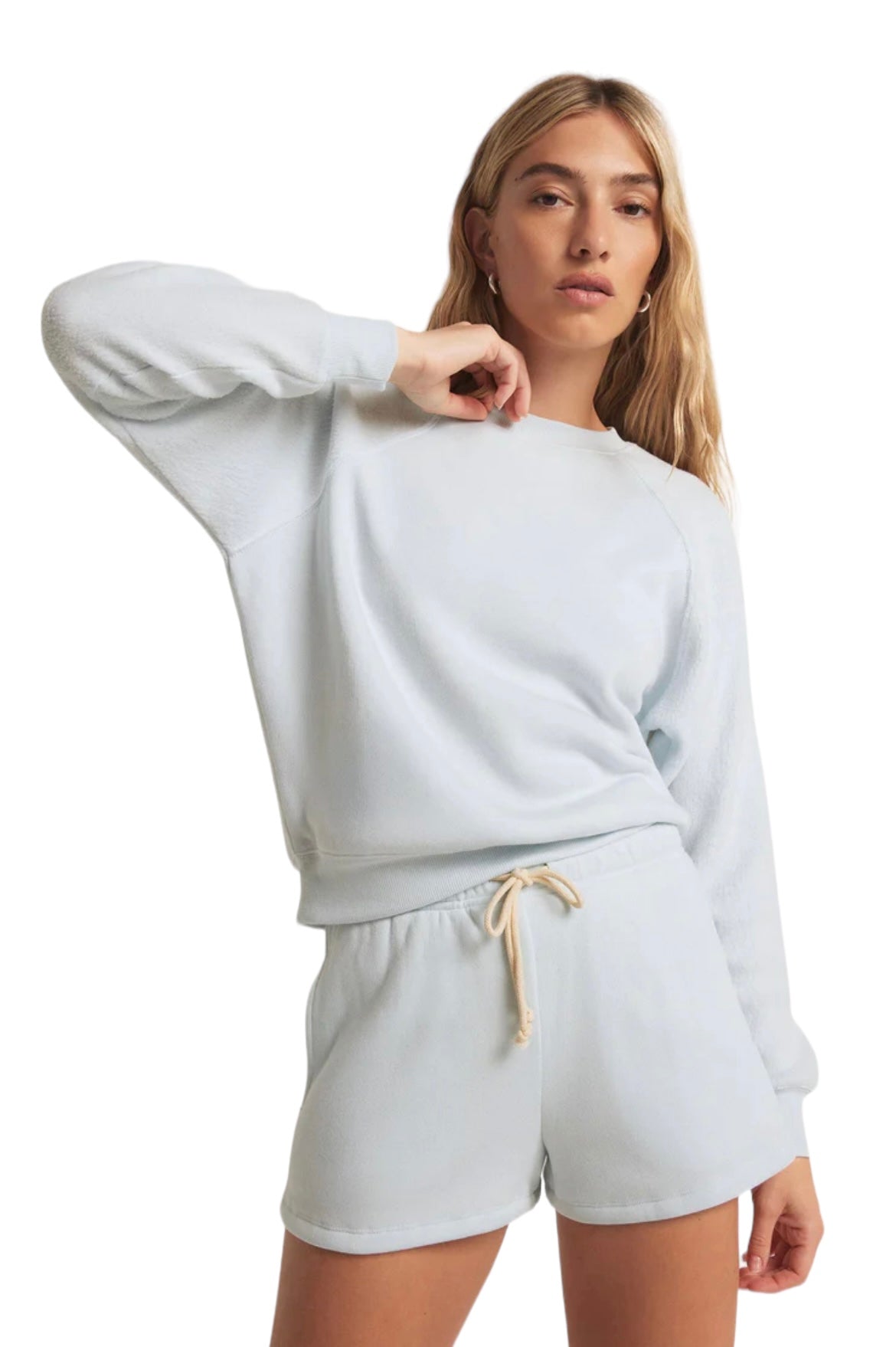 Z SUPPLY SALDANA REVERSE FLEECE TOP POOL BLUE